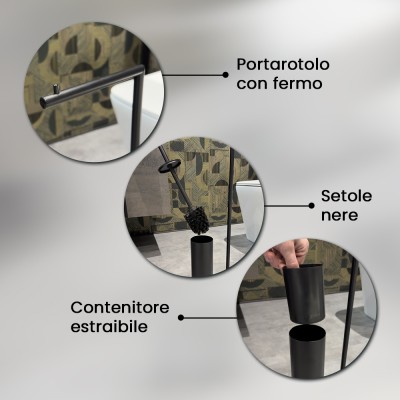 Informazioni Piantana porta rotolo e scopino da appoggio in acciaio nero opaco Style