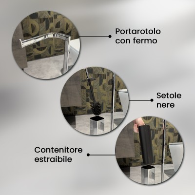 Informazioni Piantana porta rotolo e porta scopino da appoggio in acciaio cromo Fusion