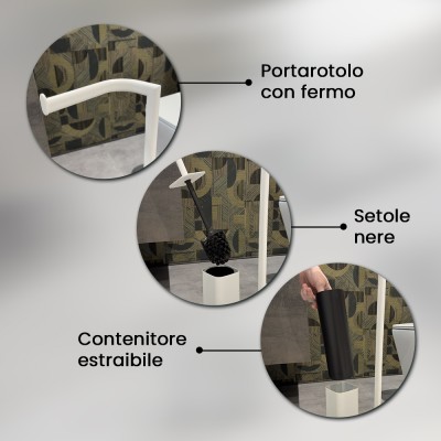 Informazioni Piantana porta rotolo e scopino da appoggio in acciaio bianco opaco Fusion