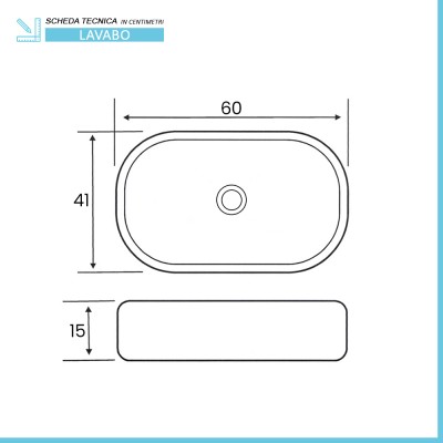 Scheda tecnica Lavabo da appoggio ovale 60x41 cm bianco opaco Tokyo