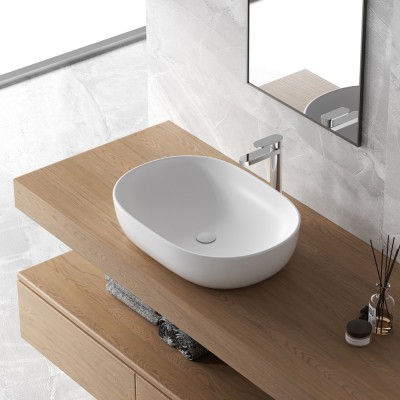Lavello bagno da appoggio ovale 60x41 cm bianco opaco Tokyo