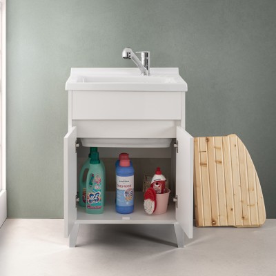 Ante Mobile lavatoio 60x50 bianco lucido Way con vasca in ceramica Dolomite