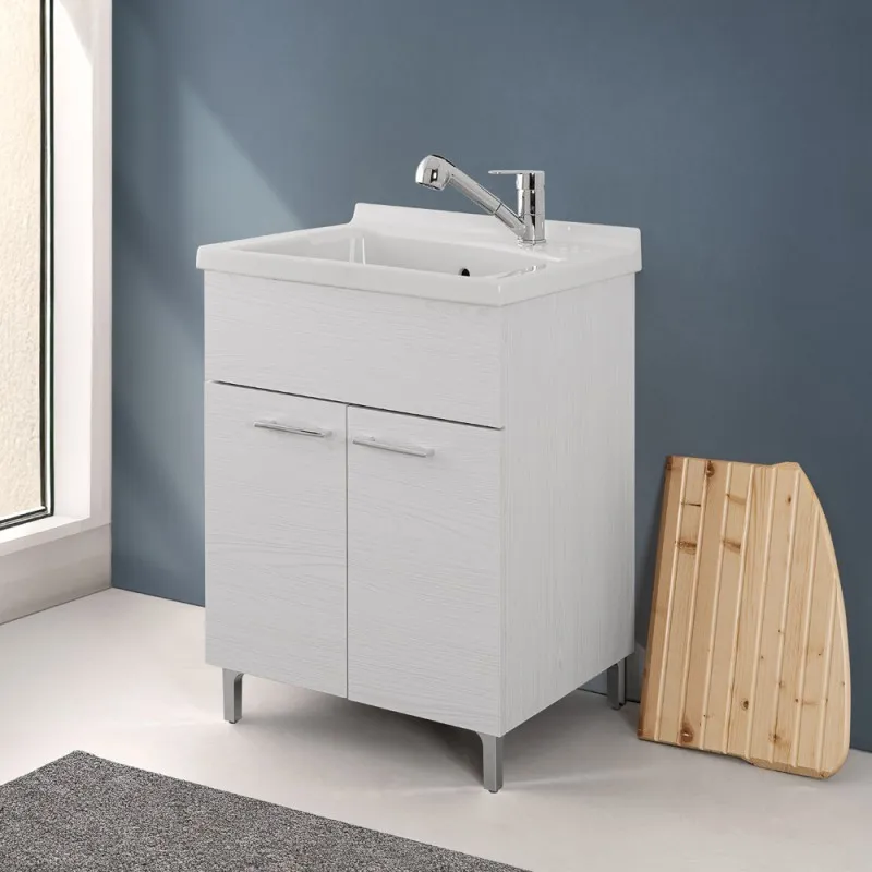 Mobile lavatoio 60x50 rovere bianco Moon con vasca in ceramica Dolomite Mobile lavatoio 60x50 rovere bianco Moon con vasca in ceramica Dolomite