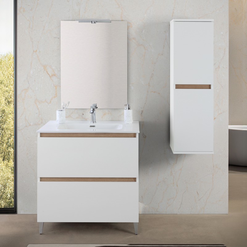 Mobile bagno a terra 80 cm bianco e rovere con cassetti soft-close Kleo Mobile bagno a terra 80 cm bianco e rovere con cassetti soft-close Kleo
