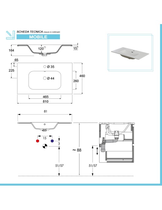 BASE PORTALAVABO CON LAVABO ASYA BIANCO OPACO 3 CASSETTI SOFT CLOSE - Foto 9