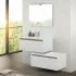 Cassetti chiusi Mobile bagno sospeso 80 cm bianco e rovere con cassetto sfalsato Kleo