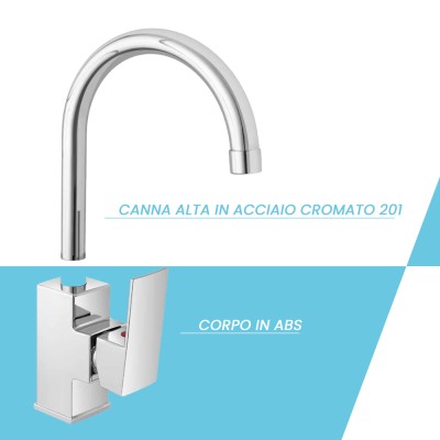 Funzionalità Miscelatore cucina quadro in acciaio inox con corpo orientabile