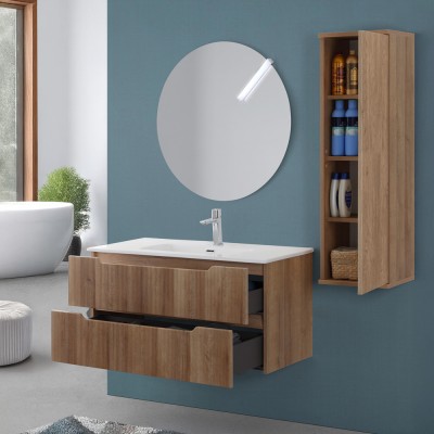 Pensile bagno sospeso 33 cm rovere cannettato con ripiani Wise
