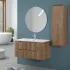 Mobiletto bagno sospeso 100 rovere cannettato doppi cassetto lavabo e specchio Wise