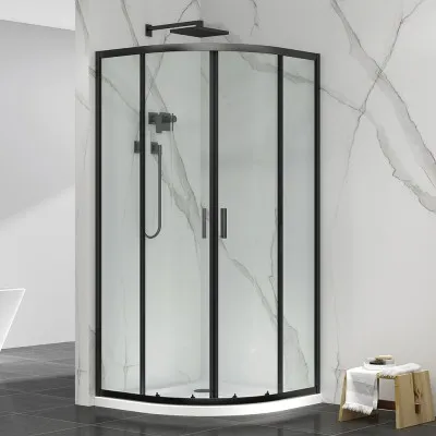 Box doccia semicircolare 80x80 cm nero scorrevole in cristallo trasparente Tay