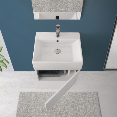 Anta aperta Mobiletto bagno sospeso 50 cm salvaspazio bianco 1 anta Kira