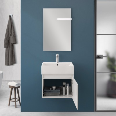 Composizione bagno sospesa 50 cm salvaspazio bianco 1 anta Kira