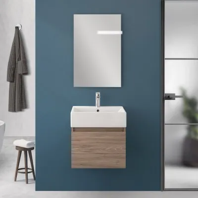 Mobiletto bagno sospeso 50 cm salvaspazio rovere 1 anta Kira
