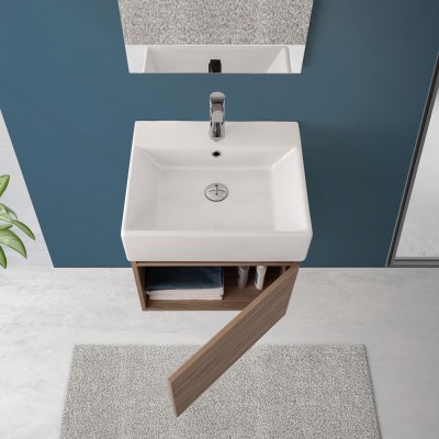 Mobile bagno sospeso 50 cm salvaspazio rovere 1 anta Kira