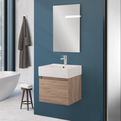 Ambiente Mobiletto bagno sospeso 50 cm salvaspazio rovere 1 anta Kira