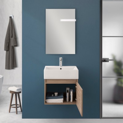 Anta aperta Mobiletto bagno sospeso 50 cm salvaspazio rovere 1 anta Kira