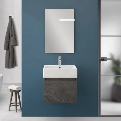 Mobiletto bagno sospeso 50 cm salvaspazio pietra 1 anta Kira