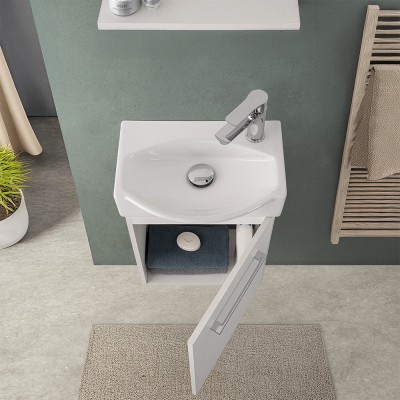 Mobile bagno sospeso 39 cm mini salvaspazio bianco 1 anta Elys