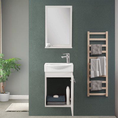 Anta aperta Mobiletto bagno sospeso 39 cm mini salvaspazio bianco 1 anta Elys