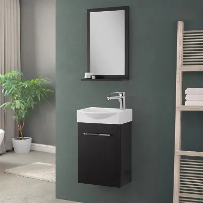 Mobiletto bagno sospeso 39 cm mini salvaspazio nero 1 anta Elys