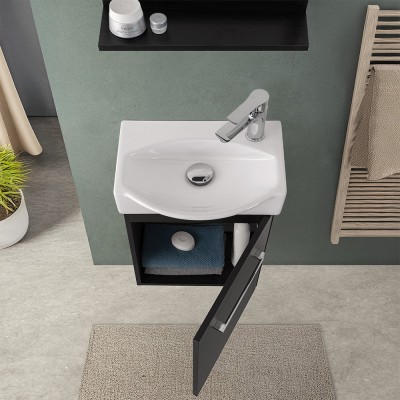 Mobile bagno sospeso 39 cm mini salvaspazio nero 1 anta Elys