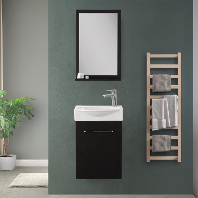 Anta aperta Mobiletto bagno sospeso 39 cm mini salvaspazio nero 1 anta Elys