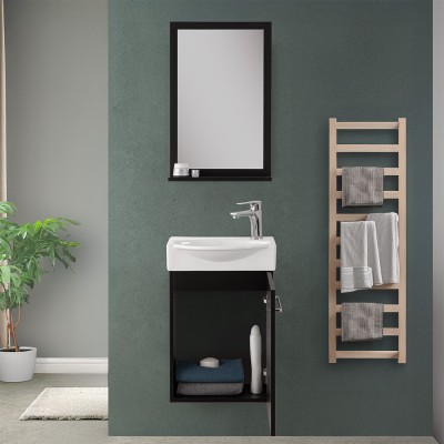 Anta chiusa Mobiletto bagno sospeso 39 cm mini salvaspazio nero 1 anta Elys