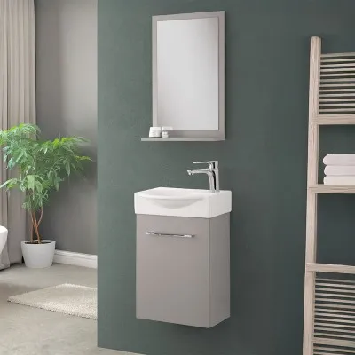 Mobiletto bagno sospeso 39 cm mini salvaspazio grigio 1 anta Elys
