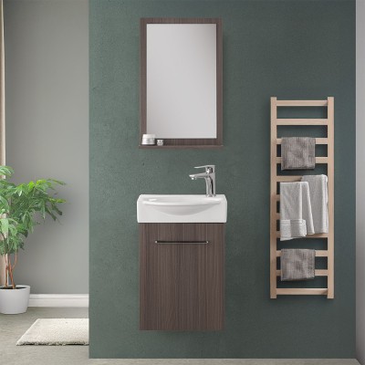 Anta chiusa Mobiletto bagno sospeso 39 cm mini salvaspazio rovere scuro 1 anta Elys
