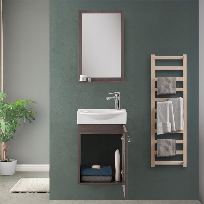 Anta aperta Mobiletto bagno sospeso 39 cm mini salvaspazio rovere scuro 1 anta Elys
