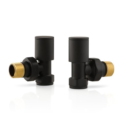 Coppia Valvole termoarredo tonde nere con attacco G 1/2 e raccordo rame da 12 mm