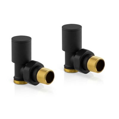 Set Valvole termoarredo tonde nere con attacco G 1/2 e raccordo rame da 12 mm