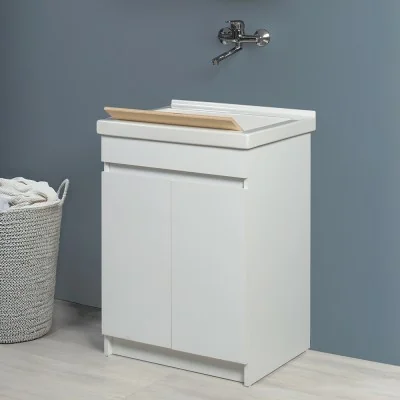 Mobile lavatoio 61x50 cm bianco opaco con vasca in ceramica e kit scarico