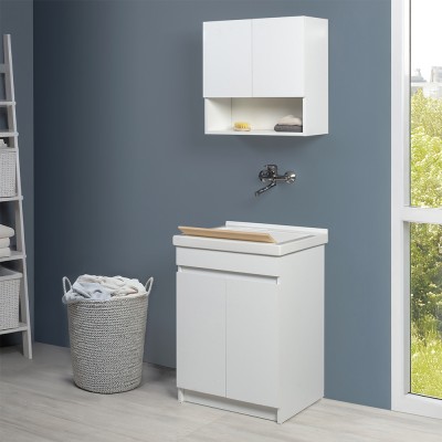 Mobile lavanderia 61x50 cm bianco opaco con vasca in ceramica e kit scarico