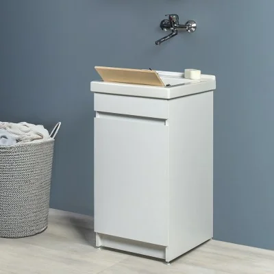 Mobile lavatoio 45x51 cm bianco opaco con vasca in ceramica e kit scarico
