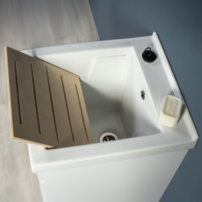 Asse Mobile lavatoio 45x51 cm bianco opaco con vasca in ceramica e kit scarico