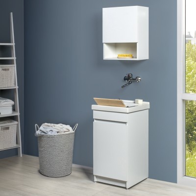 Sportello chiuso Mobile lavatoio 45x51 cm bianco opaco con vasca in ceramica e kit scarico
