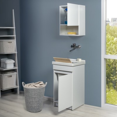 Sportello aperto Mobile lavatoio 45x51 cm bianco opaco con vasca in ceramica e kit scarico