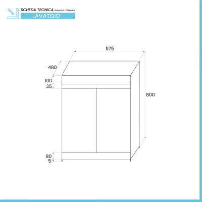 Scheda tecnica Mobile lavatoio 61x50 cm bianco opaco con vasca in ceramica e strofinatoio