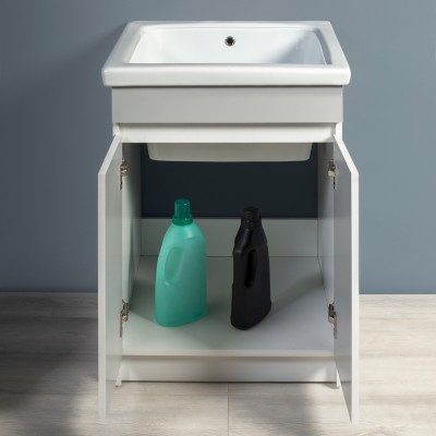 Ante aperte Mobile lavatoio 61x50 cm bianco opaco con vasca in ceramica e strofinatoio