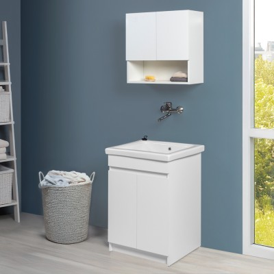 Sportelli chiusi Mobile lavatoio 61x50 cm bianco opaco con vasca in ceramica e strofinatoio