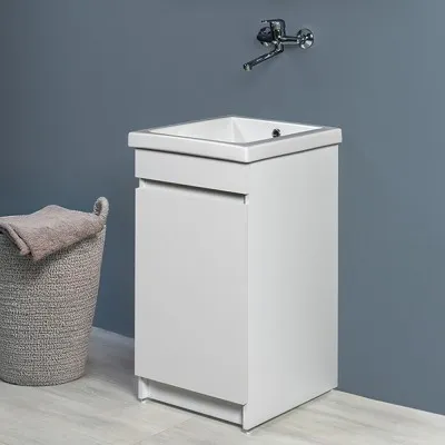 Mobile lavatoio 45x51 cm bianco opaco con vasca in ceramica e strofinatoio