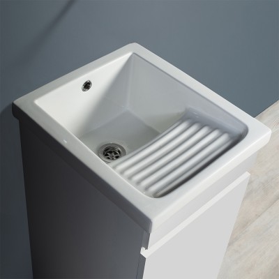 Strofinatoio Mobile lavatoio 45x51 cm bianco opaco con vasca in ceramica e strofinatoio