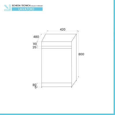 Scheda tecnica Mobile lavatoio 45x51 cm bianco opaco con vasca in ceramica e strofinatoio