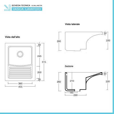 Informazioni tecniche Mobile lavatoio 45x51 cm bianco opaco con vasca in ceramica e strofinatoio