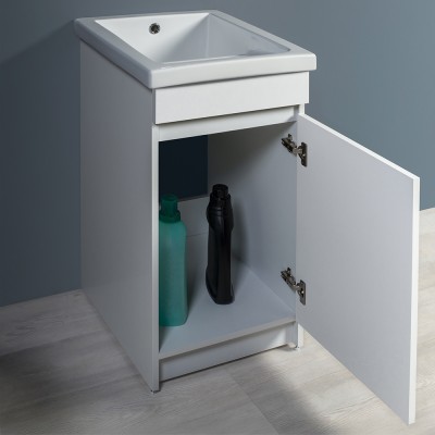 Anta aperta Mobile lavatoio 45x51 cm bianco opaco con vasca in ceramica e strofinatoio