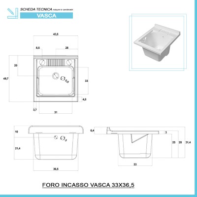 Informazioni tecniche Mobile lavatoio 43,5x49,7 cm rovere con vasca in ceramica e asse lavapanni