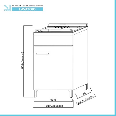 Scheda tecnica Mobile lavatoio 50x49,7 cm rovere con vasca in ceramica e asse lavapanni