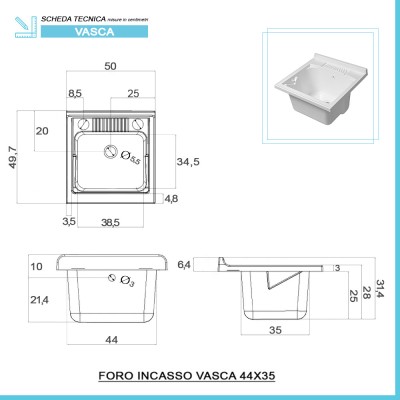 Informazioni tecniche Mobile lavatoio 50x49,7 cm rovere con vasca in ceramica e asse lavapanni