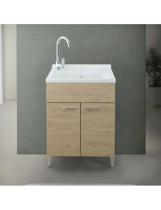Mobile lavatoio wengè 60x50 con vasca e asse lavapanni in resina